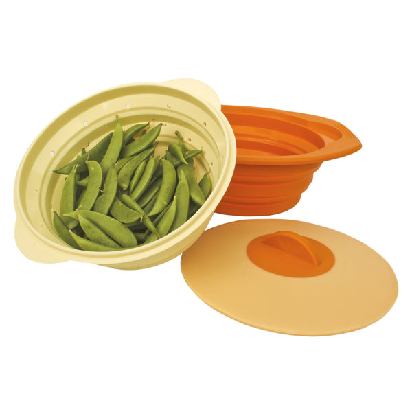 100% Silicone Family Size Steamer - Collapsible Design with Lid & Detachable Colander