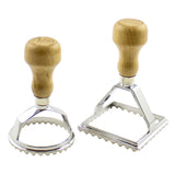 Ravioli Maker Cutter Stamp 2-Set - Round & Square Shape Mold - Large Size Aluminum Press with Natural Beechwood Handle