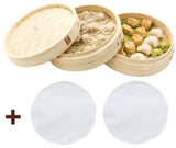 100% Natural Bamboo Steamer Basket - with Bonus Reusable Cotton Liners