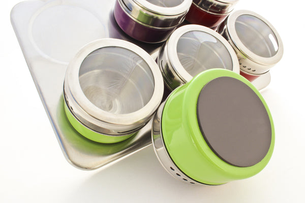 Set of 10 Magnetic Spice Jars, Spice Rack With Jars, Magnetic Spice Tins,  Magnetic Spice Rack, Glass Storage Jars, Magnetic Tea Jars 