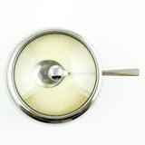 Stainless Steel Sugar Bowl with Glass Lid - Bonus Spoon - 2 Cup Capacity (500ml)