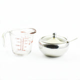 Stainless Steel Sugar Bowl with Glass Lid - Bonus Spoon - 2 Cup Capacity (500ml)